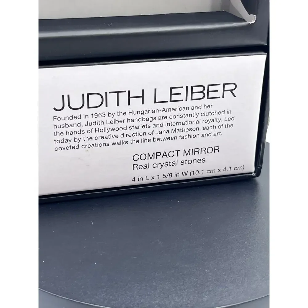 JUDITH‎ LEIBER Compact Mirror Slim Pocket Austria Crystal Green Blue Dots Silver
